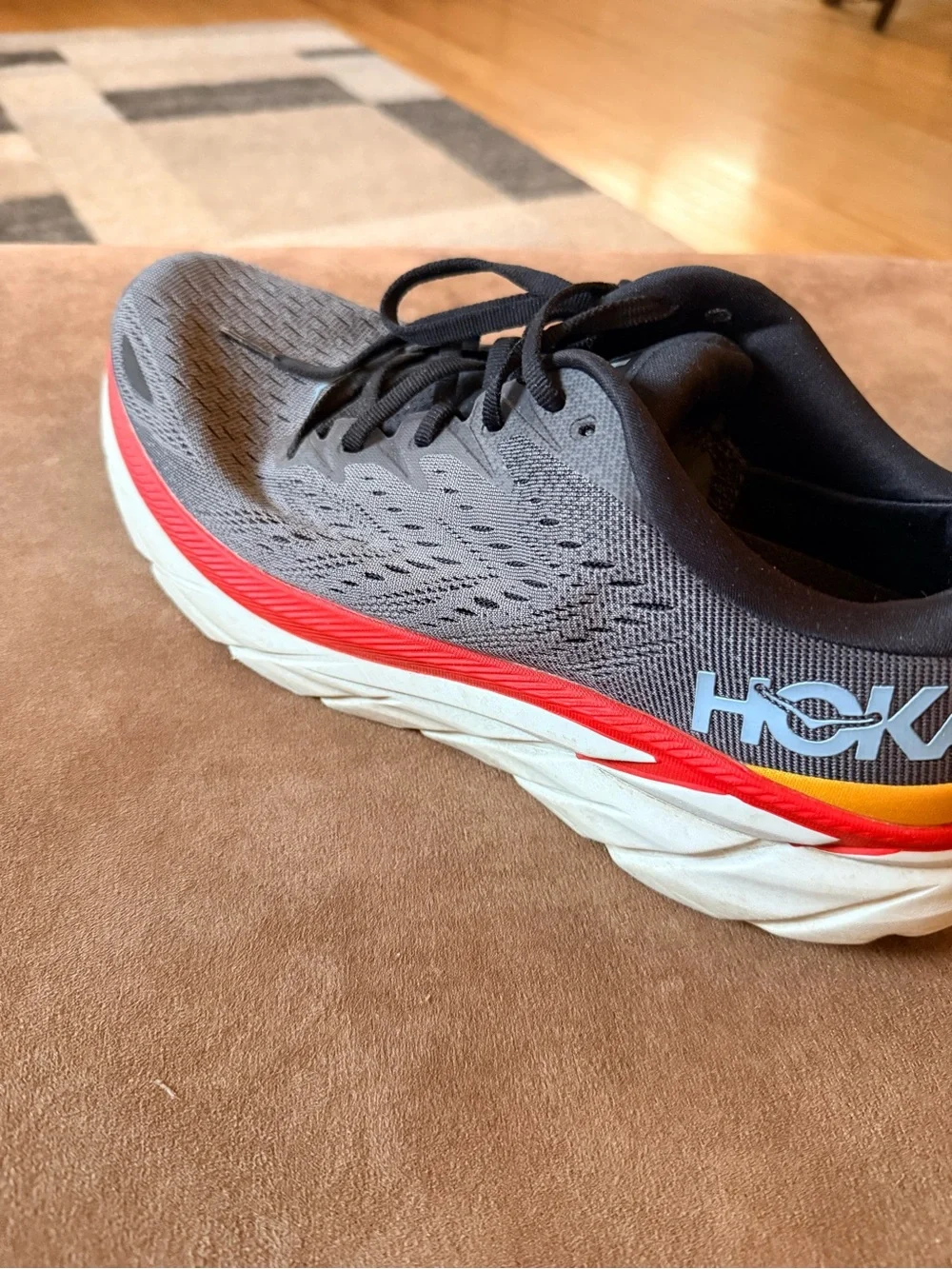 Hoka One One Men’s Gray and Red Athletic Running Shoes